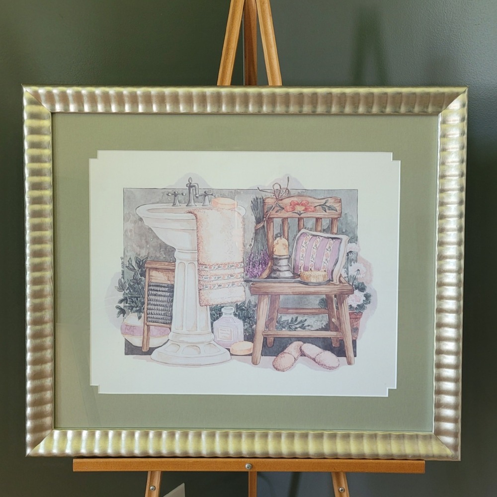 Diane Knott Framed Art Print Bathroom Still Life Watercolor Cottagecore 26x22